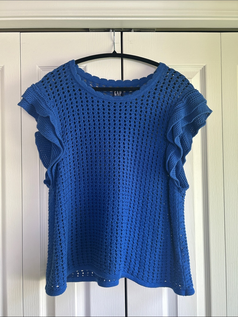 GAP Royal Blue Crochet Ruffle Sleeve Top